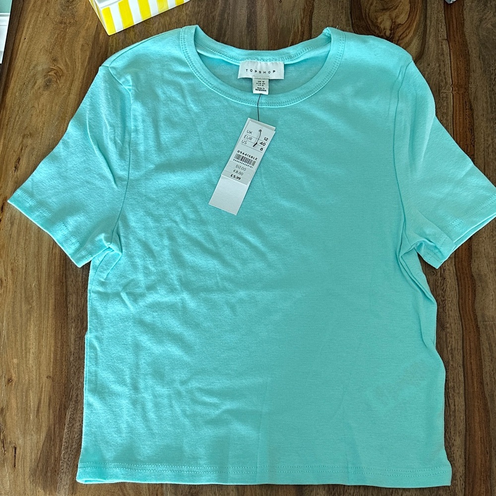 Topshop Aqua Crewneck Short Sleeve Tee SZ 8 NWT 100% cotton soft NORDSTROM